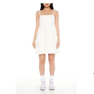 Forever 21 Premium White Linen Blend Tiered Babydoll Sleeveless Dress Size XL